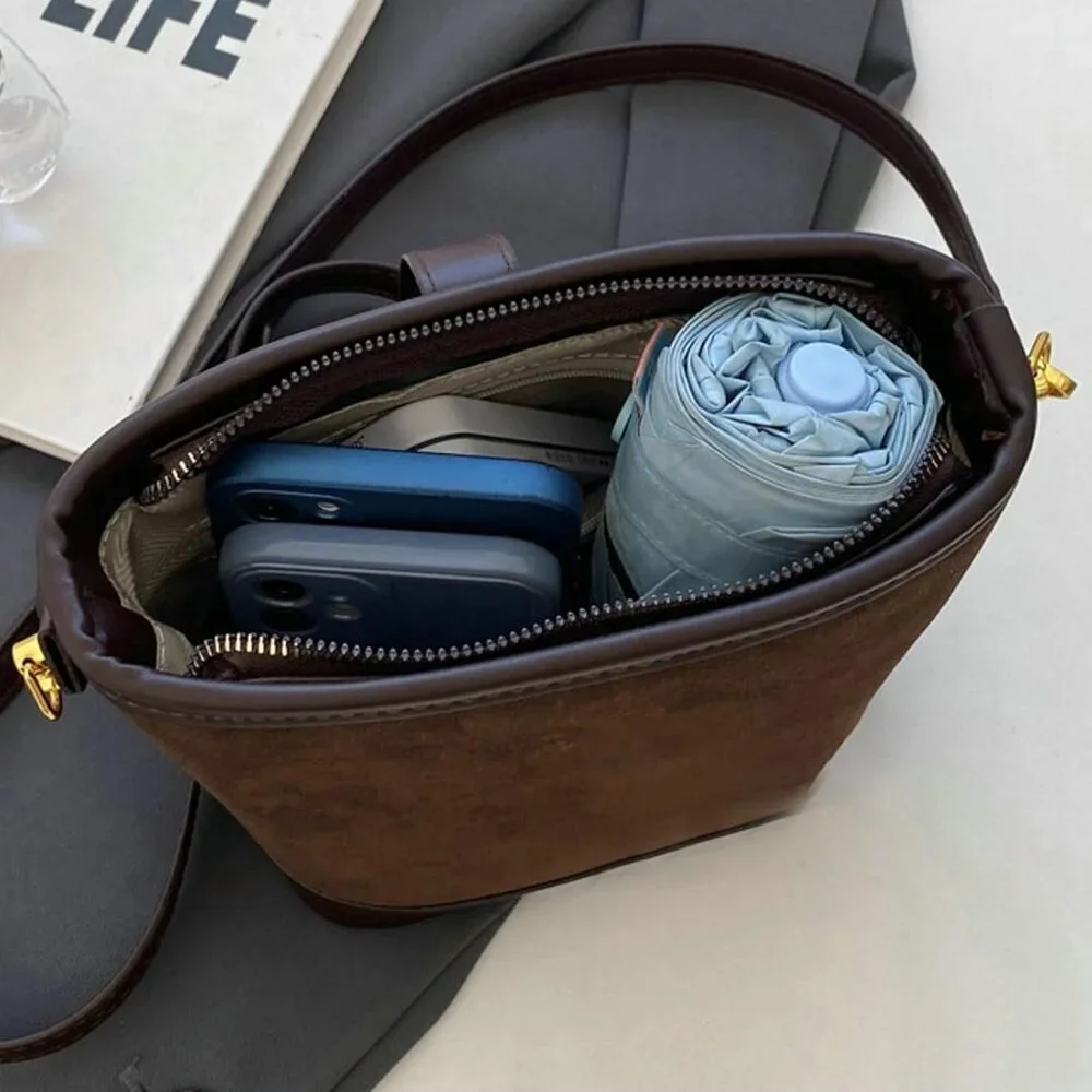 Suede Buckle Bag for Women Vintage Small Crossbody Shoulder Purse - Picture 6 of 7